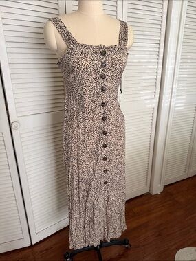 Japna Beige Leopard-Print Button-Front Maxi Dress